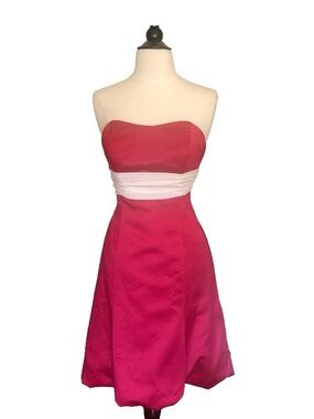 Vtg Alfred Angelo Hot Pink Strapless Dress Ball Gown SZ 8 Satin Bubble Hem 80s